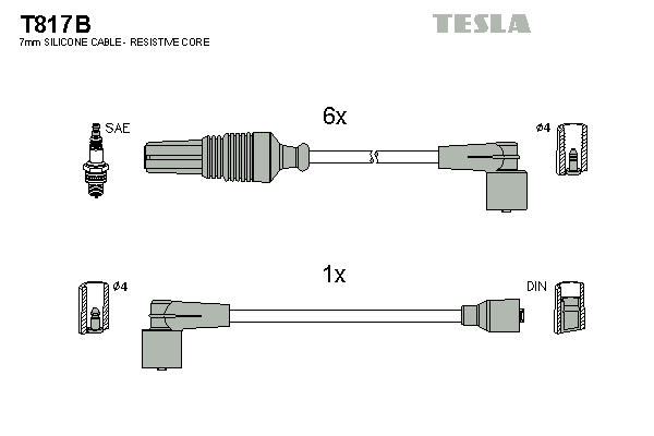 Комплект проводів високої напруги   T817B   TESLA