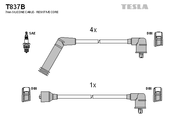 Комплект проводов зажигания   T837B   TESLA