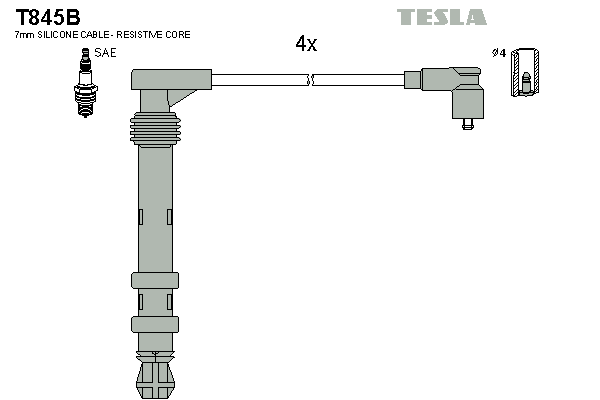 Комплект проводів високої напруги   T845B   TESLA