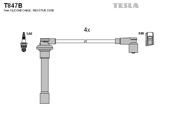 Комплект проводов зажигания   T847B   TESLA