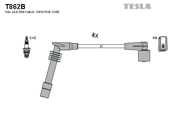 Комплект проводів високої напруги   T862B   TESLA