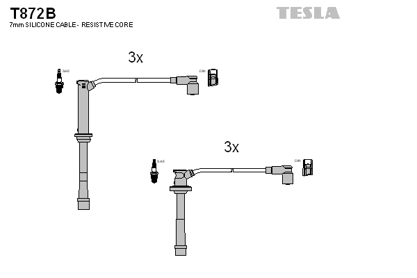 Комплект проводів високої напруги   T872B   TESLA