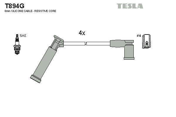 Комплект проводів високої напруги   T894G   TESLA