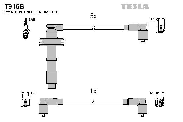 Комплект проводов зажигания   T916B   TESLA