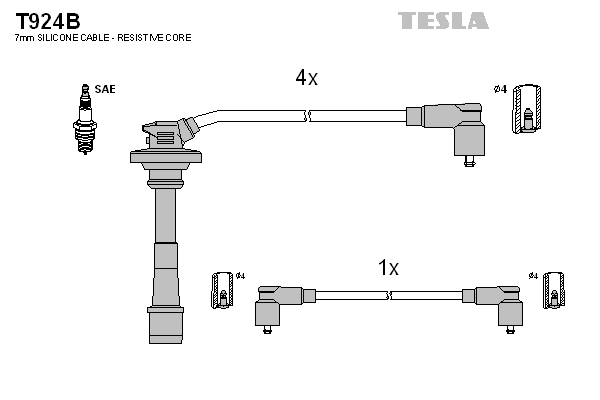 Комплект проводів високої напруги   T924B   TESLA