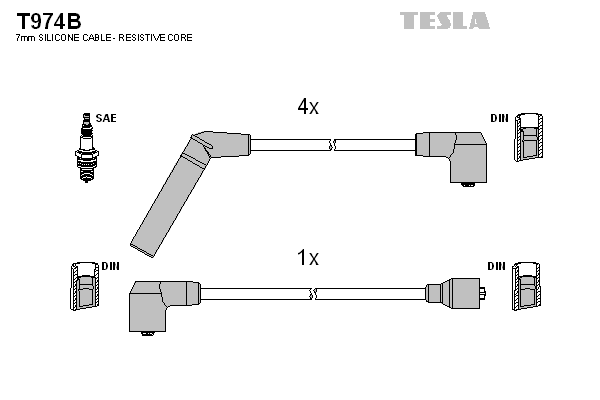 Комплект проводов зажигания   T974B   TESLA