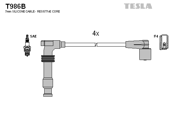 Комплект проводів високої напруги   T986B   TESLA