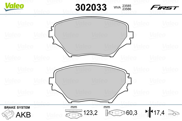 Комплект тормозных колодок, дисковый тормоз   302033   VALEO