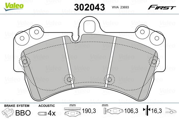 Комплект тормозных колодок, дисковый тормоз   302043   VALEO