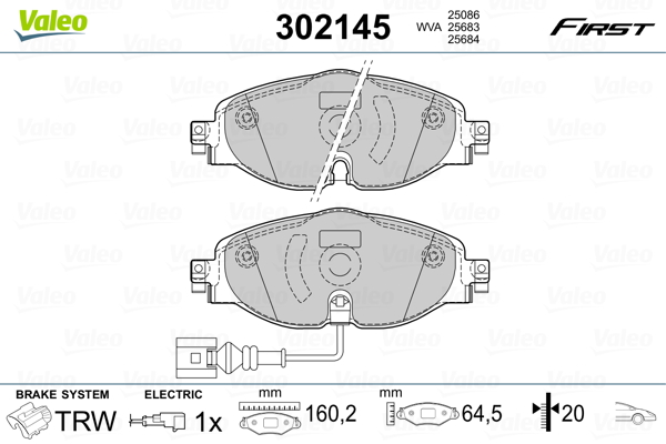 Комплект тормозных колодок, дисковый тормоз   302145   VALEO