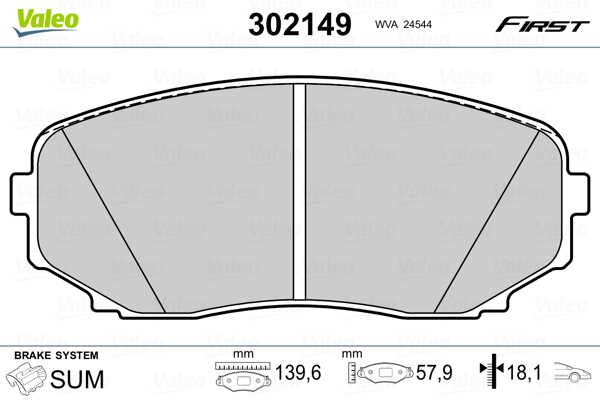 Комплект тормозных колодок, дисковый тормоз   302149   VALEO