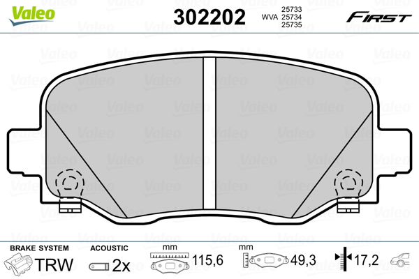 Комплект тормозных колодок, дисковый тормоз   302202   VALEO