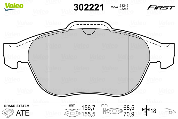 Комплект тормозных колодок, дисковый тормоз   302221   VALEO