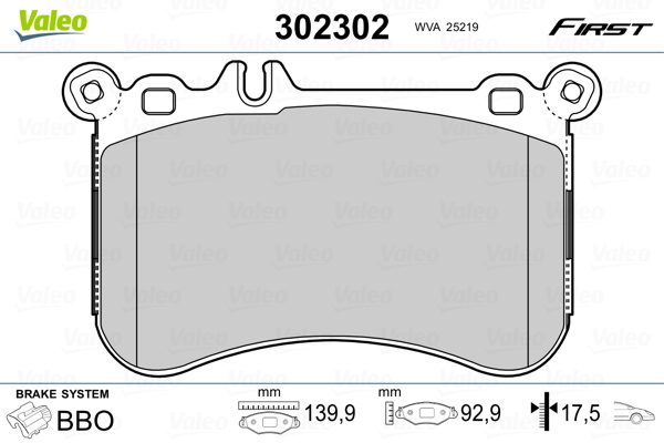 Комплект тормозных колодок, дисковый тормоз   302302   VALEO