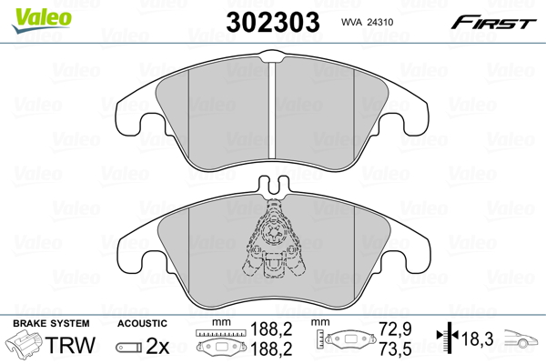 Комплект тормозных колодок, дисковый тормоз   302303   VALEO