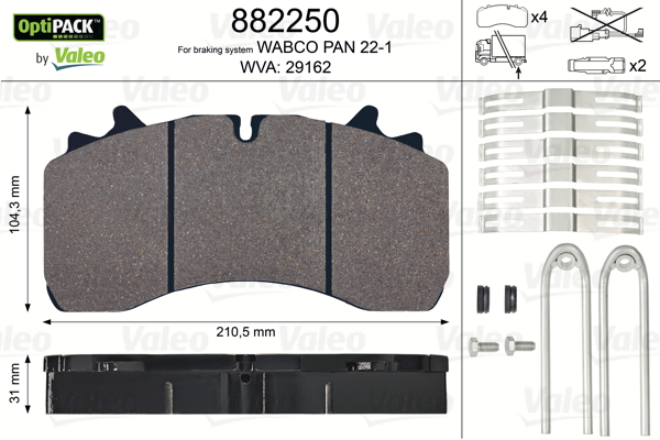 Комплект гальмівних накладок, дискове гальмо   882250   VALEO