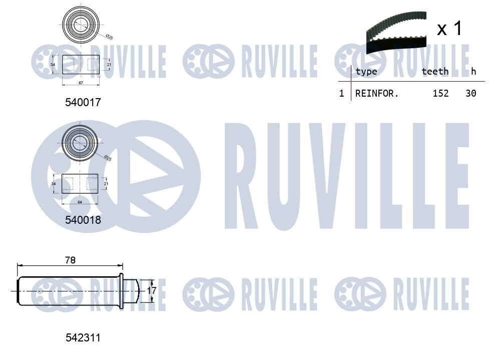 Комплект ремня ГРМ 550392 RUVILLE #1