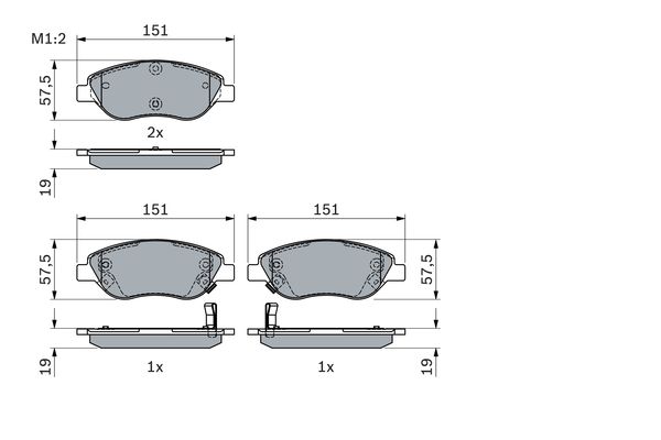 Комплект гальмівних накладок, дискове гальмо   0 986 424 042   BOSCH