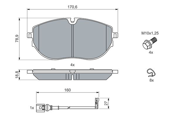 Комплект тормозных колодок, дисковый тормоз   0 986 460 082   BOSCH