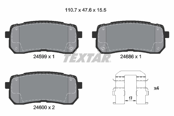 Комплект гальмівних накладок, дискове гальмо   2459901   TEXTAR