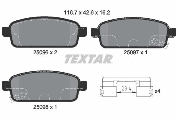Комплект гальмівних накладок, дискове гальмо, TEXTAR 2509606 Комплект гальмівних накладок, дискове гальмо, TEXTAR 2509606
