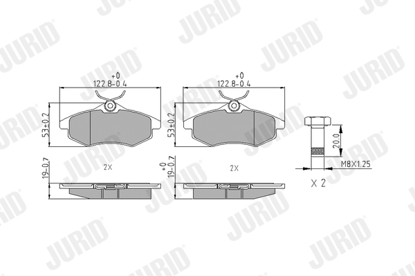 Комплект тормозных колодок, дисковый тормоз   573083J   JURID