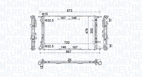 Радиатор, охлаждение двигателя   350213152100   MAGNETI MARELLI