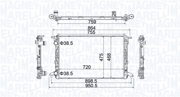 Радиатор, охлаждение двигателя   350213208900   MAGNETI MARELLI