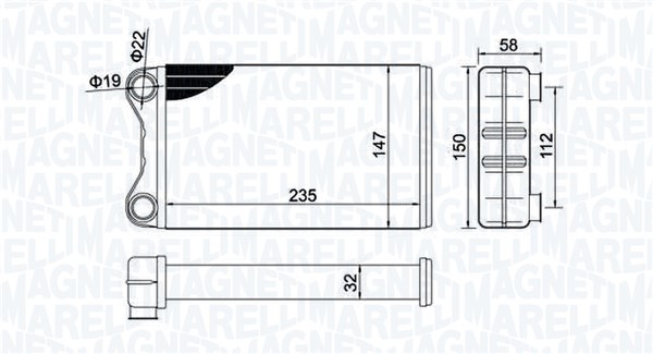 Теплообменник, отопление салона   350218424000   MAGNETI MARELLI