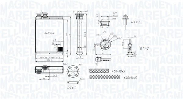 Теплообмінник, система опалення салону   350218486000   MAGNETI MARELLI