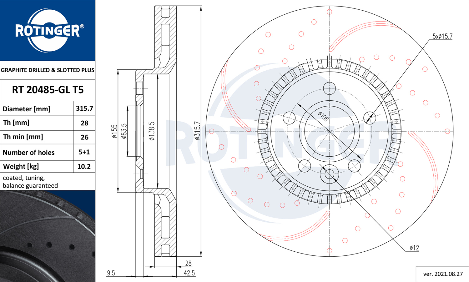 Тормозной диск   RT 20485-GL T5   ROTINGER