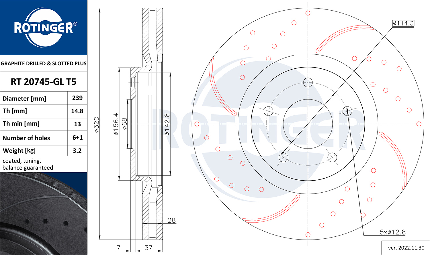 Тормозной диск, ROTINGER RT 20745-GL T5 Тормозной диск, ROTINGER RT 20745-GL T5