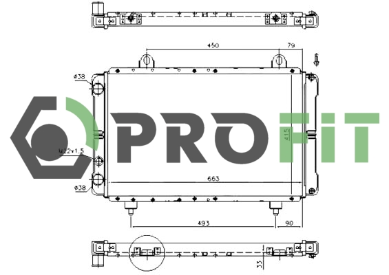 Радіатор, система охолодження двигуна   1740-0083   PROFIT