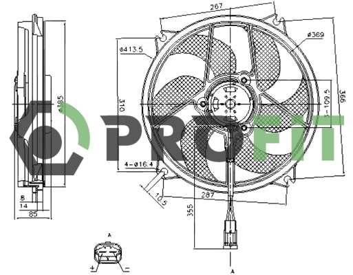 Вентилятор, охлаждение двигателя   1850-0016   PROFIT