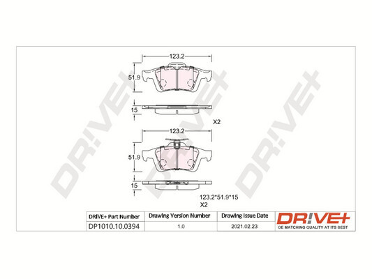 Комплект тормозных колодок, дисковый тормоз   DP1010.10.0394   Dr!ve+