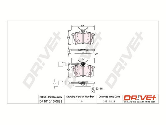 Комплект гальмівних накладок, дискове гальмо   DP1010.10.0833   Dr!ve+