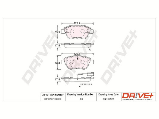 Комплект гальмівних накладок, дискове гальмо   DP1010.10.0866   Dr!ve+