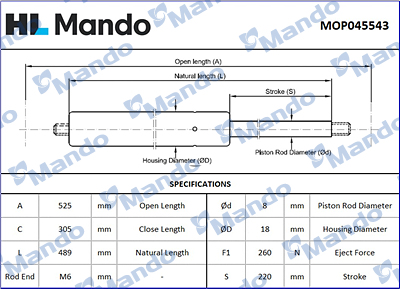 Газова пружина, багажник/кузов   MOP045543   MANDO