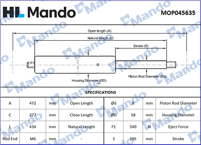 Газова пружина, багажник/кузов   MOP045635   MANDO