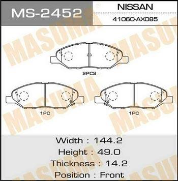 Колодки тормозные передн Nissan Note (05-12), Tida (04-12) (MS-2452) MASUMA, MASUMA MS2452 Колодки тормозные передн Nissan Note (05-12), Tida (04-12) (MS-2452) MASUMA, MASUMA MS2452