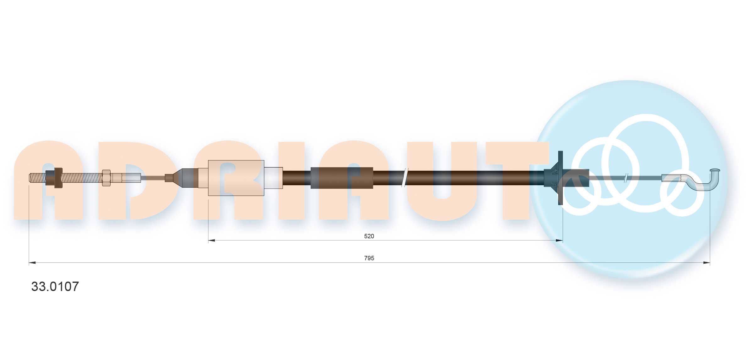 Тросовий привод, привод зчеплення, ADRIAUTO 33.0107 Тросовий привод, привод зчеплення, ADRIAUTO 33.0107