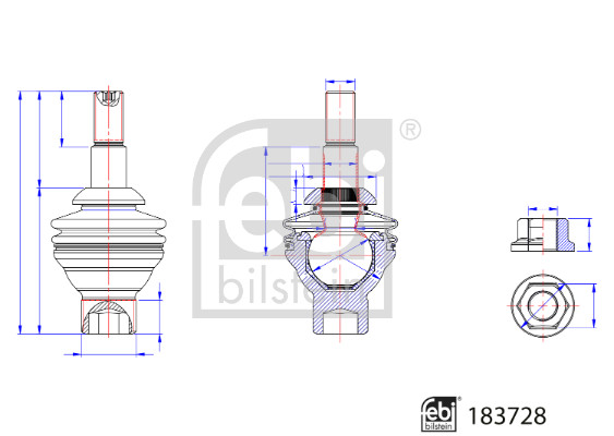 Нижній/верхній кульовий шарнір   183728   FEBI BILSTEIN