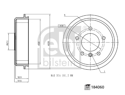 Тормозной барабан   184060   FEBI BILSTEIN