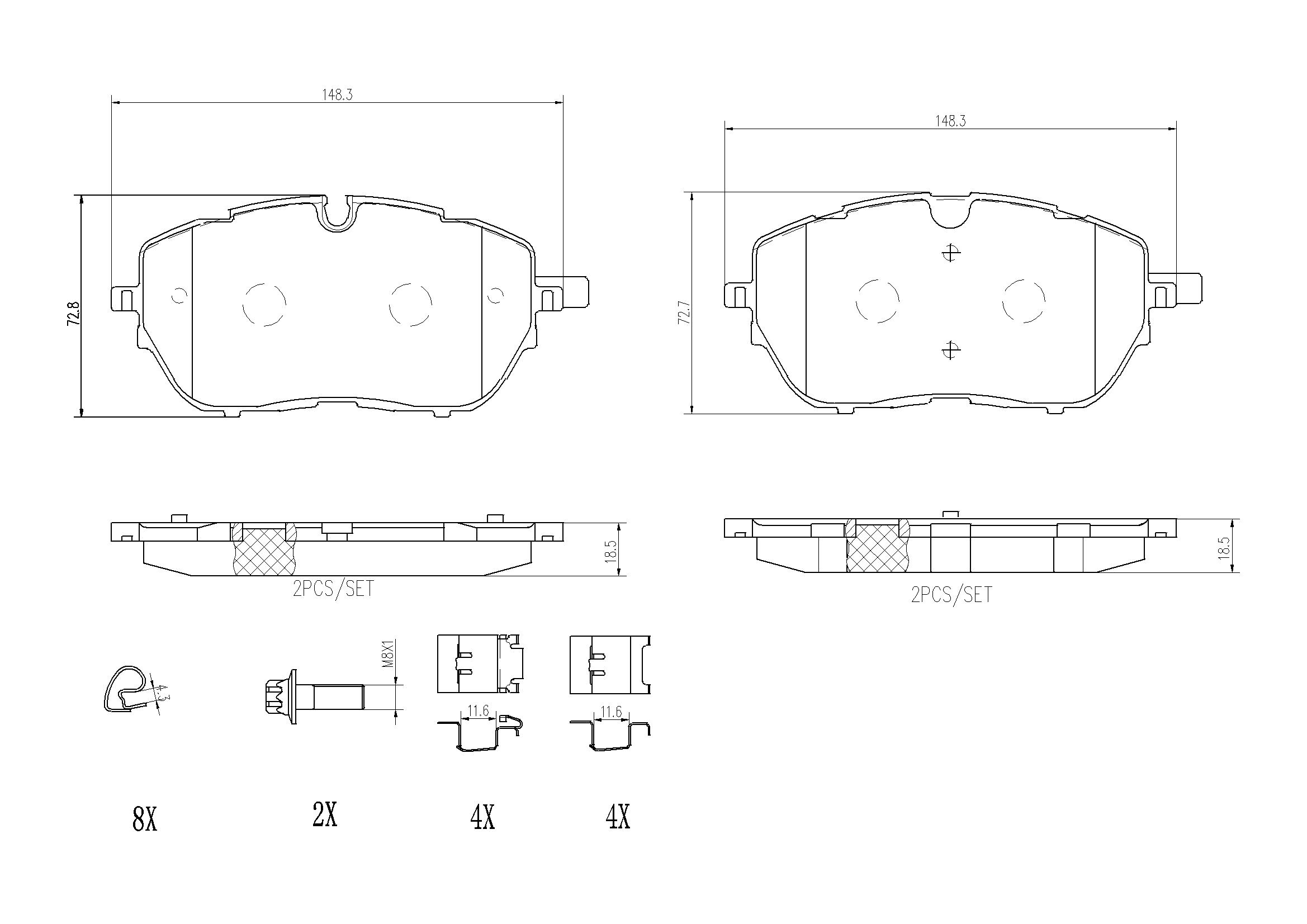 Комплект гальмівних накладок, дискове гальмо   P 61 128   BREMBO