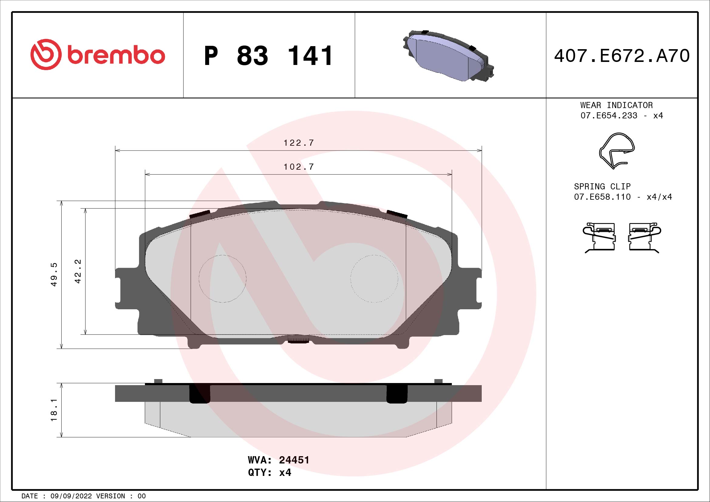 Комплект тормозных колодок, дисковый тормоз   P 83 141   BREMBO