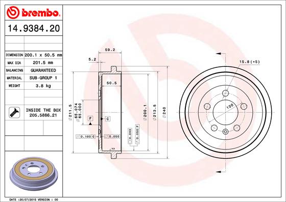Гальмівний барабан   14.9384.20   BREMBO