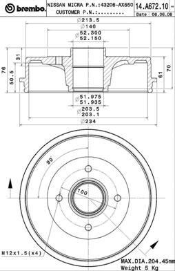 Гальмівний барабан   14.A672.10   BREMBO
