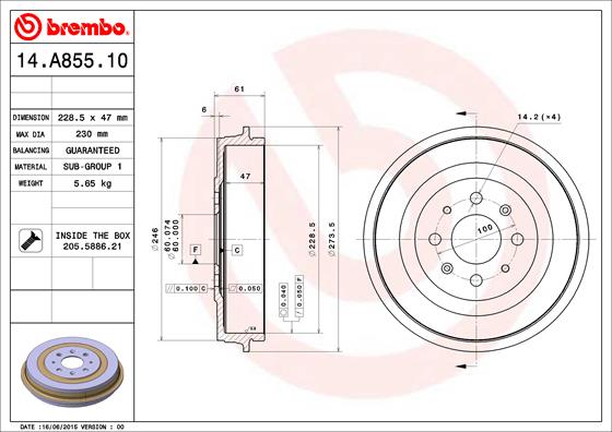 Тормозной барабан   14.A855.10   BREMBO