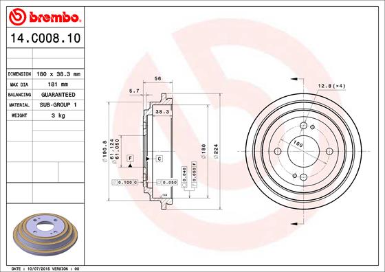 Гальмівний барабан   14.C008.10   BREMBO