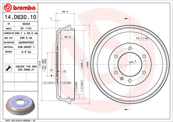 Гальмівний барабан   14.D630.10   BREMBO